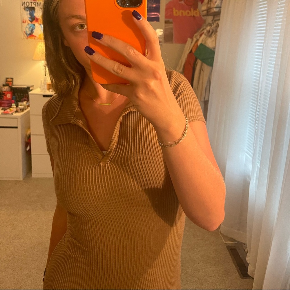 Brown Collared Bodycon Dress